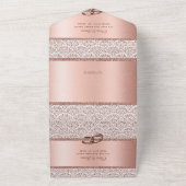 バラ金ゴールドグリッターダマスクエレガントウェディング オールインワン招待状 (外側)