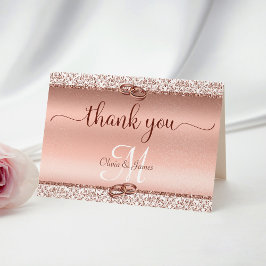 バラ金ゴールドグリッターダマスクメタリック結婚ズ サンキューカード