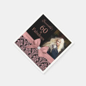 バラ金ゴールドグリッターダマスク60th誕生日写真 スタンダードカクテルナプキン (角)