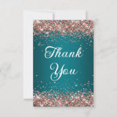 バラ金ゴールドグリッターダークターコイズ40th誕生日 サンキューカード (正面)