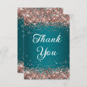 バラ金ゴールドグリッターダークターコイズ40th誕生日 サンキューカード (正面/裏面)