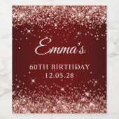 バラ金ゴールドグリッターダークレッド60th誕生日 ワインラベル (シングルラベル)