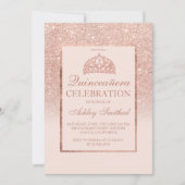 バラ金ゴールドグリッターティアラエレガントシックQuinceanera I 招待状 (正面)