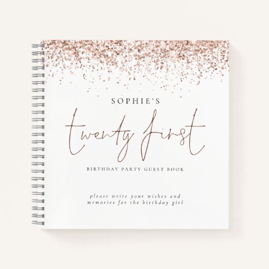 バラ金ゴールドグリッターティーンファースト誕生日ゲストブック ノートブック (正面)