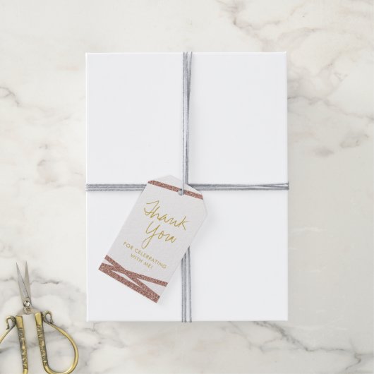 バラ金ゴールドグリッターテストライプープの感謝ありがとう ギフトタグ (より糸付き)