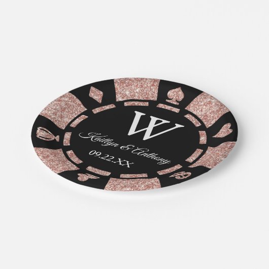 バラ金ゴールドグリッタートランプのポーカーチップカジノウェディングパーティー ペーパープレート (アングル)