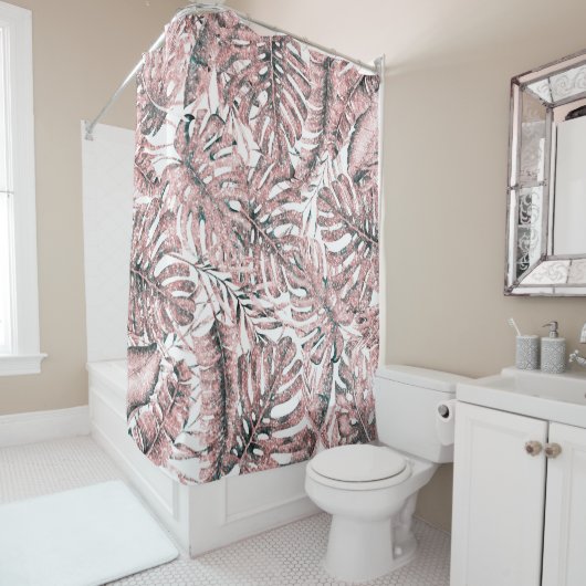バラ金ゴールドグリッタートロピカルパーム葉ズアイランドシック シャワーカーテン (インサイチュ)