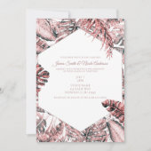 バラ金ゴールドグリッタートロピカルパ葉ームズ結婚の 招待状 (正面)