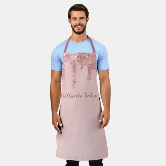 バラ金ゴールドグリッタードライパーソナライズされたプサロン エプロン (着用した状態)