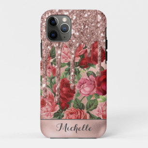 バラ金ゴールドグリッタードライブヴィンテージバラフローラ名 iPhone 11 PROケース