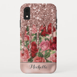 バラ金ゴールドグリッタードライブヴィンテージバラフローラ名 iPhone XRケース