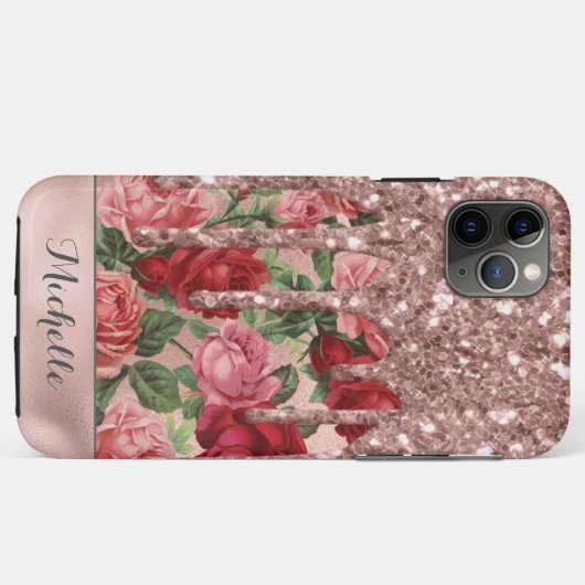 バラ金ゴールドグリッタードライブヴィンテージバラフローラ名 Case-Mate iPhoneケース (裏面(横))