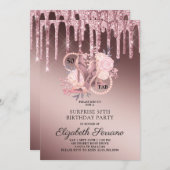 バラ金ゴールドグリッタードライブ50およびFab誕生日 招待状 (正面/裏面)