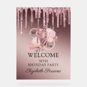 バラ金ゴールドグリッタードライブ50誕生日 アクリルサイン (正面)