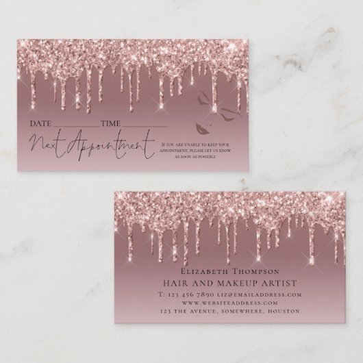 バラ金ゴールドグリッタードリップアポイントメントヘアメイクアップ 名刺 (正面/裏面)