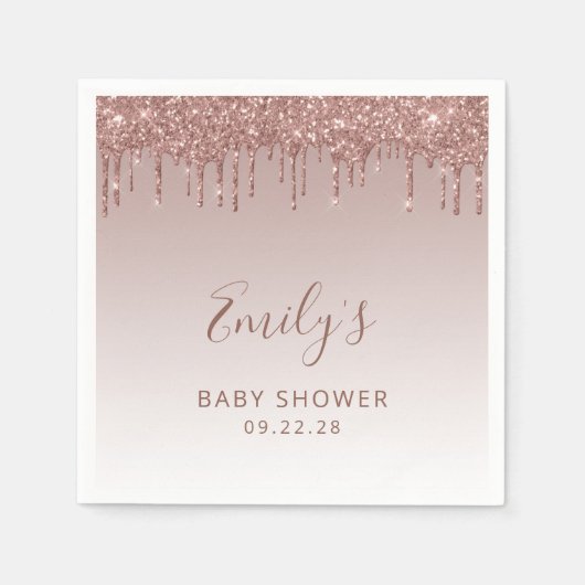 バラ金ゴールドグリッタードリップガールベビーシャワー スタンダードカクテルナプキン (正面)