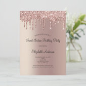 バラ金ゴールドグリッタードリップグラムスウィート16誕生日 招待状 (スタンド正面)