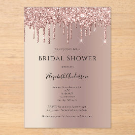 バラ金ゴールドグリッタードリップグラムトレンディーブライダルシャワー アクリル招待状