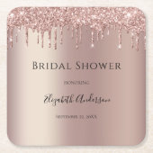 バラ金ゴールドグリッタードリップグラムトレンディーブライダルシャワー スクエアペーパーコースター (正面)