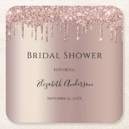 バラ金ゴールドグリッタードリップグラムトレンディーブライダルシャワー スクエアペーパーコースター