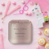 バラ金ゴールドグリッタードリップグラムトレンディーブライダルシャワー ペーパープレート (パーティー)