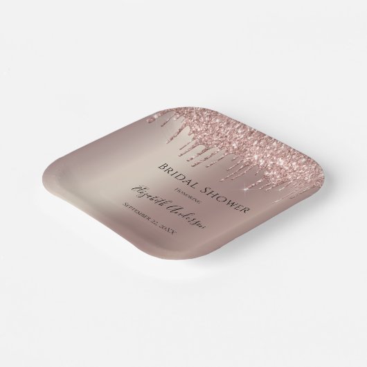 バラ金ゴールドグリッタードリップグラムトレンディーブライダルシャワー ペーパープレート (傾斜あり)