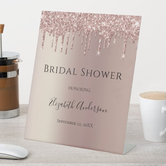 バラ金ゴールドグリッタードリップグラムトレンディーブライダルシャワー 台座サイン (インサイチュ)