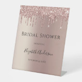 バラ金ゴールドグリッタードリップグラムトレンディーブライダルシャワー 台座サイン (正面)