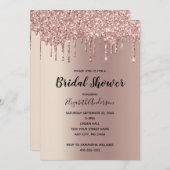 バラ金ゴールドグリッタードリップグラムトレンディーブライダルシャワー 招待状 (正面/裏面)