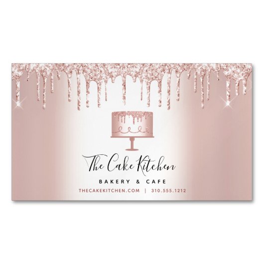 バラ金ゴールドグリッタードリップケーキベーカリーパティシシェフ マグネット名刺 (正面)