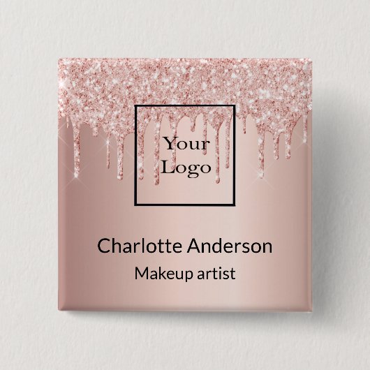 バラ金ゴールドグリッタードリップサロン名タグ 缶バッジ (正面)