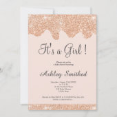 バラ金ゴールドグリッタードリップシックなピンクの女の子の赤ちゃんシャワー 招待状 (正面)