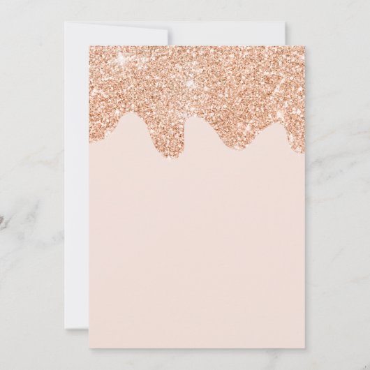 バラ金ゴールドグリッタードリップシックなピンクの女の子の赤ちゃんシャワー 招待状 (裏面)