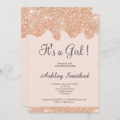 バラ金ゴールドグリッタードリップシックなピンクの女の子の赤ちゃんシャワー 招待状 (正面/裏面)