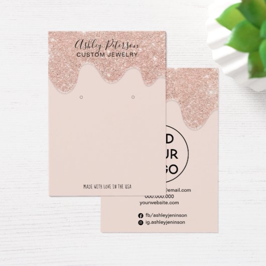 バラ金ゴールドグリッタードリップジュエリーイヤリング表示 (デスク)