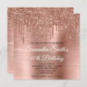 バラ金ゴールドグリッタードリップスとフォイル40th誕生日 招待状 (正面/裏面)