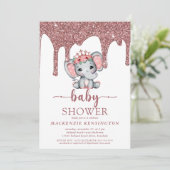 バラ金ゴールドグリッタードリップスエレファントガールベビーシャワー 招待状 (スタンド正面)