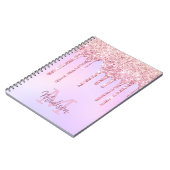 バラ金ゴールドグリッタードリップスグラデーションユニコーンモノグラムの ノートブック (左側)