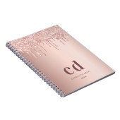 バラ金ゴールドグリッタードリップスグラムモノグラムイニシャル ノートブック (右側)