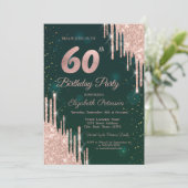 バラ金ゴールドグリッタードリップスグリーン60誕生日 招待状 (スタンド正面)