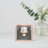 バラ金ゴールドグリッタードリップスシルバー葉ケーキベーカリー スクエア名刺 (スタンド正面)