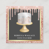 バラ金ゴールドグリッタードリップスシルバー葉ケーキベーカリー スクエア名刺 (正面)