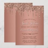 バラ金ゴールドグリッタードリップススウィート16バースデーパーティー 招待状 (正面/裏面)