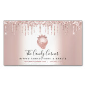 バラ金ゴールドグリッタードリップストロベリーコンフェクションスイーツ マグネット名刺 (正面)