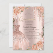 バラ金ゴールドグリッタードリップスドレスピーチバラ 招待状 (正面)
