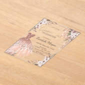 バラ金ゴールドグリッタードリップスドレスフラワーズキンセアニラ アクリル招待状 (レイダウン)