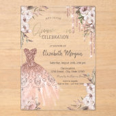 バラ金ゴールドグリッタードリップスドレスフラワーズキンセアニラ アクリル招待状 (正面)