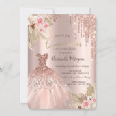 バラ金ゴールドグリッタードリップスドレスフラワーズキンセアニラ 招待状 (正面)