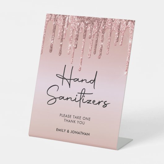 バラ金ゴールドグリッタードリップスハンドサニタイザ結婚ーズ 台座サイン (正面)
