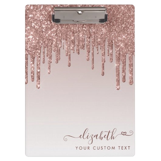 バラ金ゴールドグリッタードリップスパークルモダンハート クリップボード (正面)